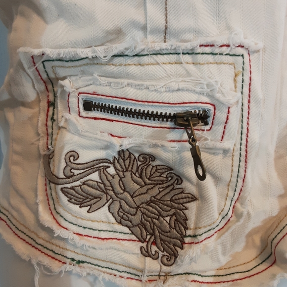 West 36th Western Frayed Edges Zipped Up Embroidered Denim Jacket Small - Picture 6 of 8